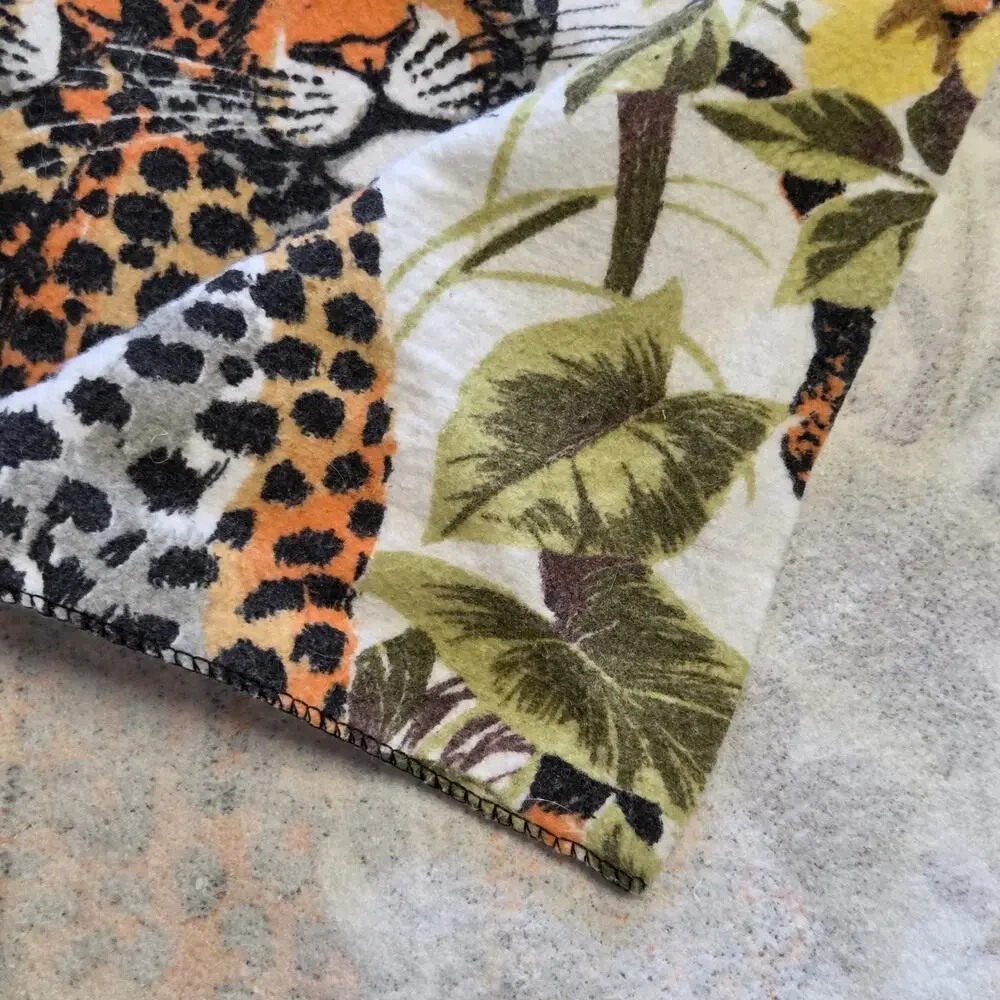 Vintage 1980s Blanket Owen Jungle Print Leopard Floral Nylon Polyester USA Made
